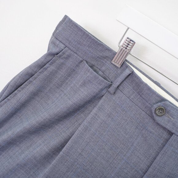 Cesarani Wool Gray Plaid W/ Blue Windowpane 2 Piece Suit 46R 40 / 25.5 Short Leg - Picture 3 of 16